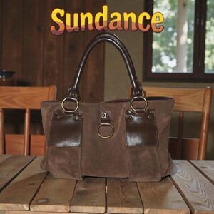Sundance Chocolate Brown Suede and Leather Tote Vintage Preloved